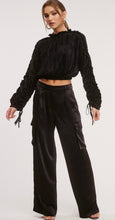 Load image into Gallery viewer, Dramatic black pleated long sleeve top
