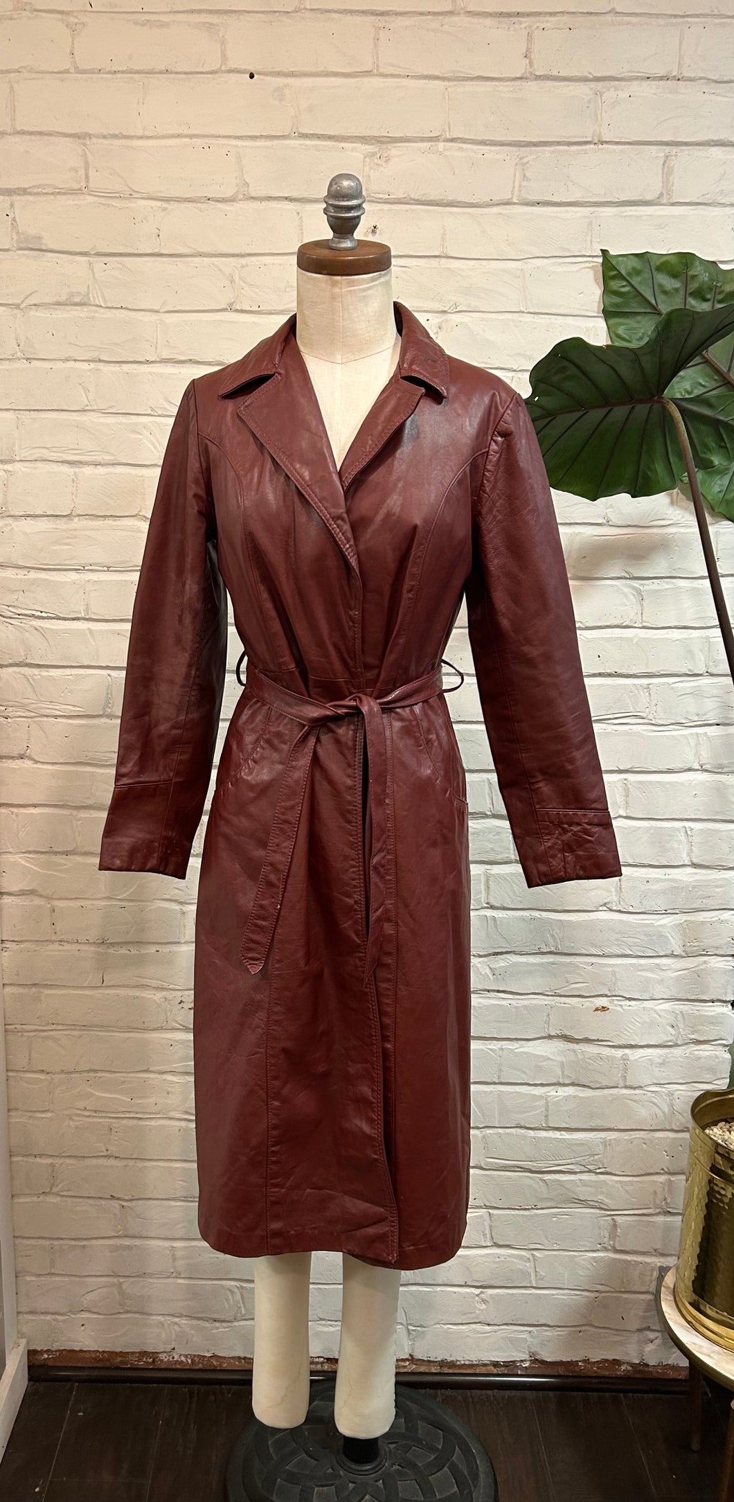 1970’s Vintage Wine Leather Trench Coat