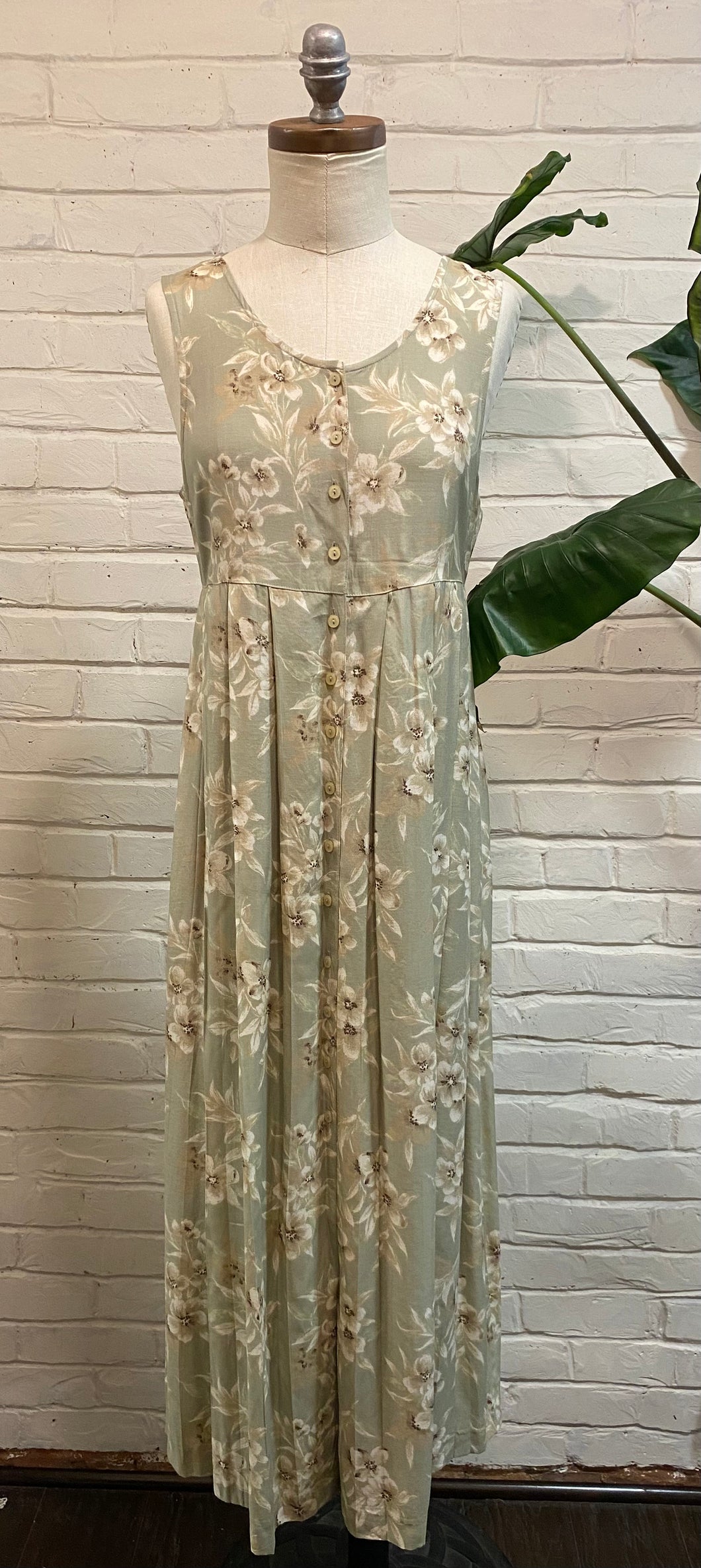 1990’s Vintage Pastel Green Floral Midi Dress