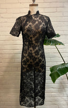 Load image into Gallery viewer, 1950’s Vintage Silk Black Lace Cheongsam Dress
