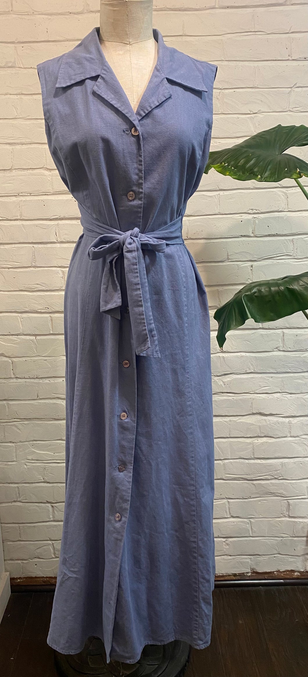 1990’s Vintage Blue Linen Maxi Dress