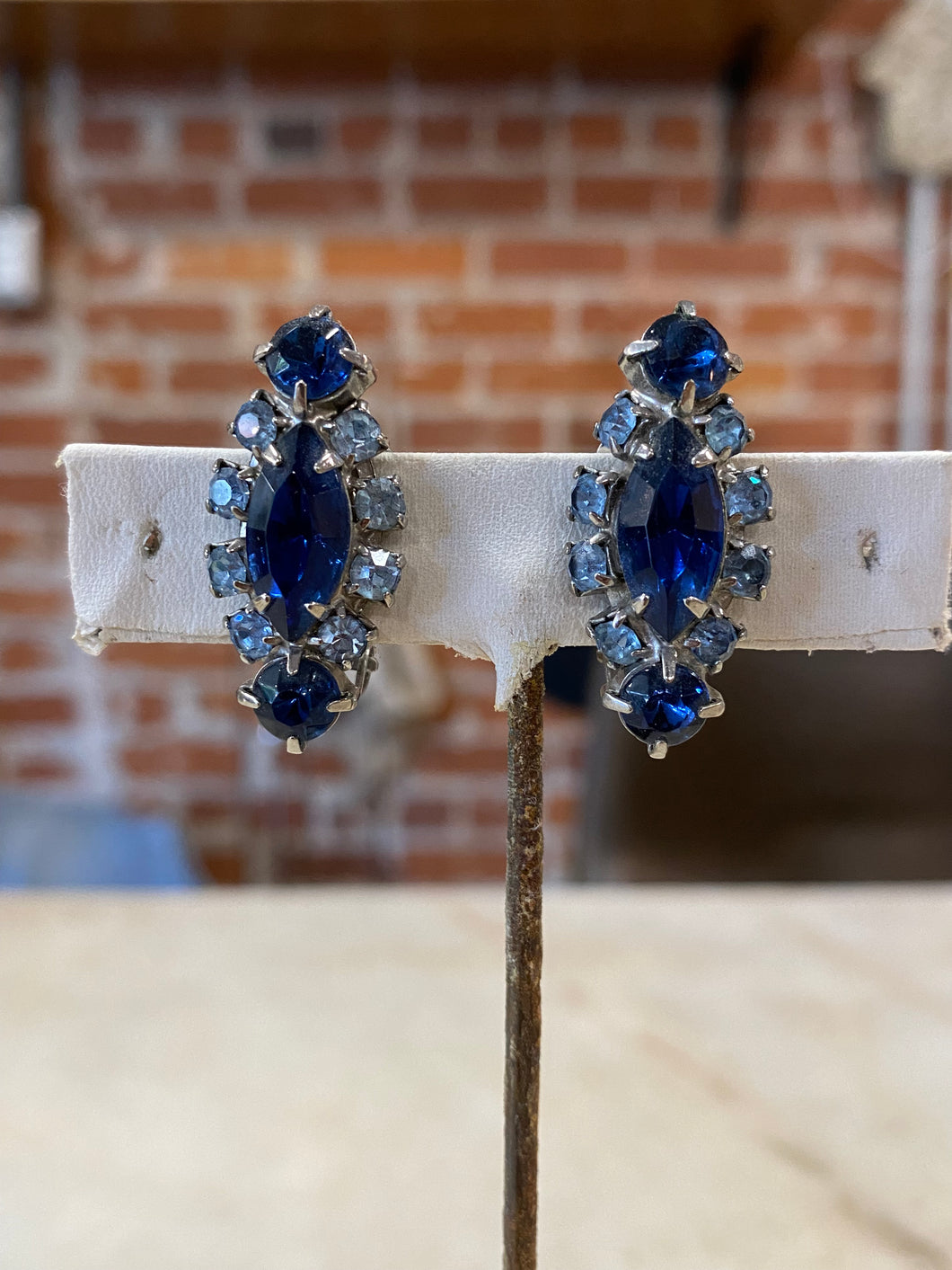 Vintage Crystal Blue Clip On Earrings