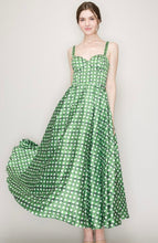 Load image into Gallery viewer, Green trellis tea garden print bustier flare midi dress
