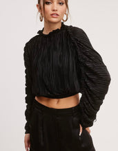 Load image into Gallery viewer, Dramatic black pleated long sleeve top
