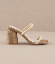 Load image into Gallery viewer, Woven wick cream chunky heel strappy sandals
