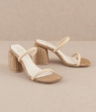 Load image into Gallery viewer, Woven wick cream chunky heel strappy sandals

