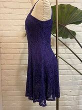 Load image into Gallery viewer, 1980’s Vintage Purple Lace Mini Dress
