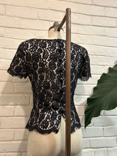 Load image into Gallery viewer, 1980’s Vintage Satin Black Lace Top
