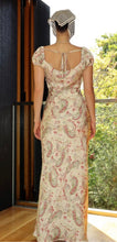 Load image into Gallery viewer, Satin paisley cream capped sleeve maxi dress

