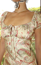 Load image into Gallery viewer, Satin paisley cream capped sleeve maxi dress
