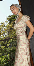 Load image into Gallery viewer, Satin paisley cream capped sleeve maxi dress
