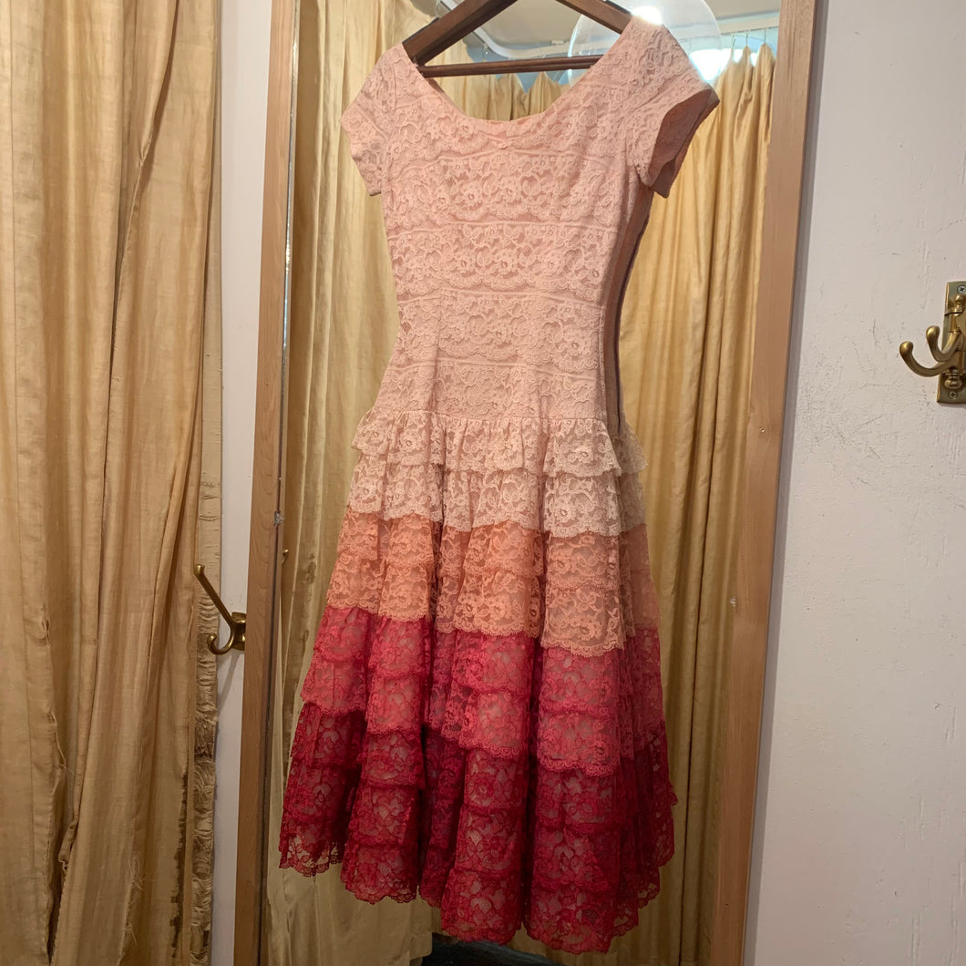 1950’s pink ombré lace midi dress