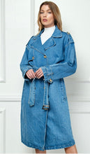 Load image into Gallery viewer, Light wash Jean denim trench coat
