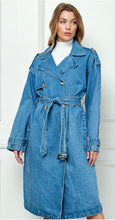 Load image into Gallery viewer, Light wash Jean denim trench coat
