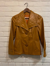 Load image into Gallery viewer, 1970’s butterscotch wide lapel disco leather jacket
