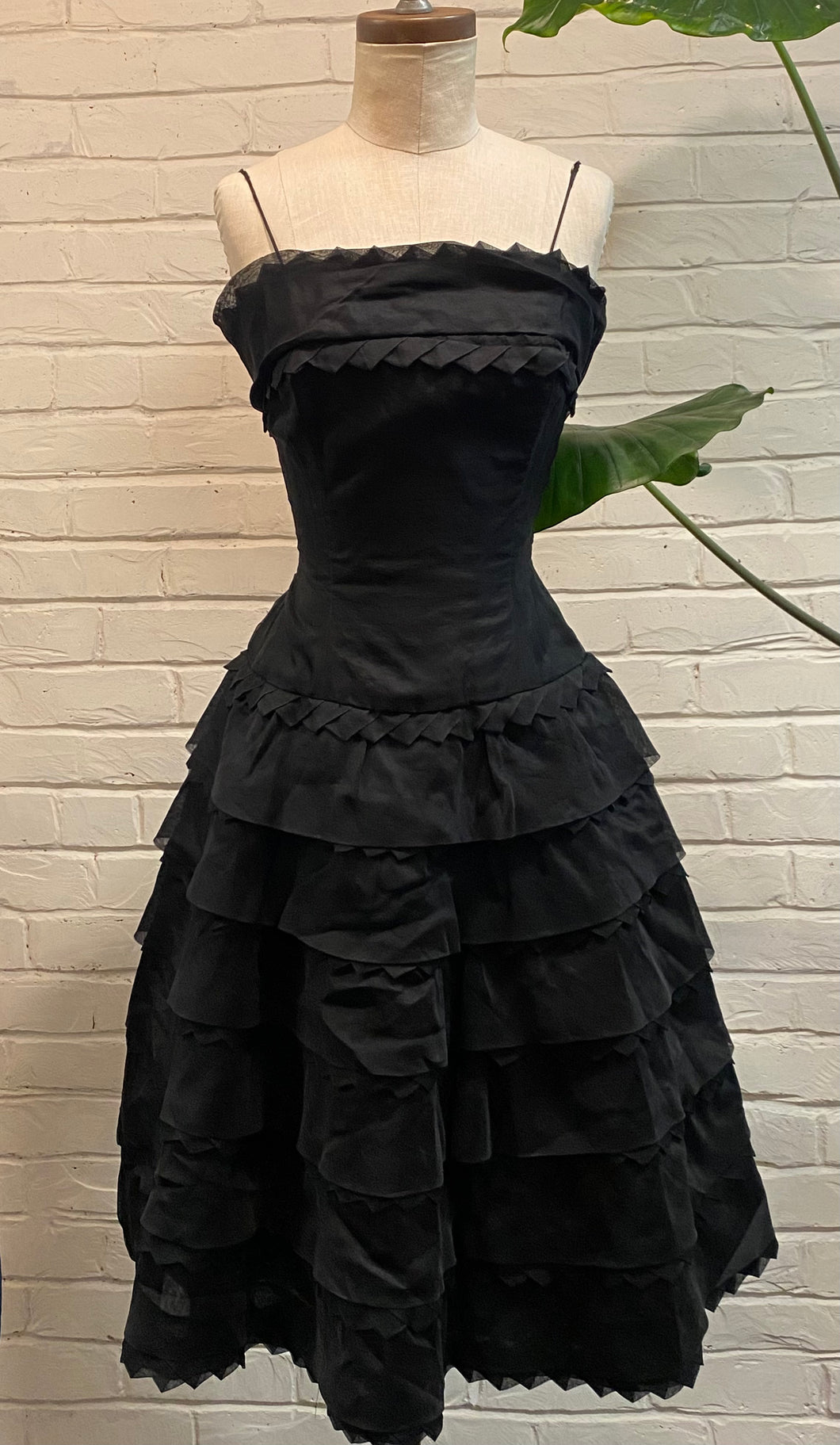 1950’s Vintage Silk Chiffon Pleated black dress