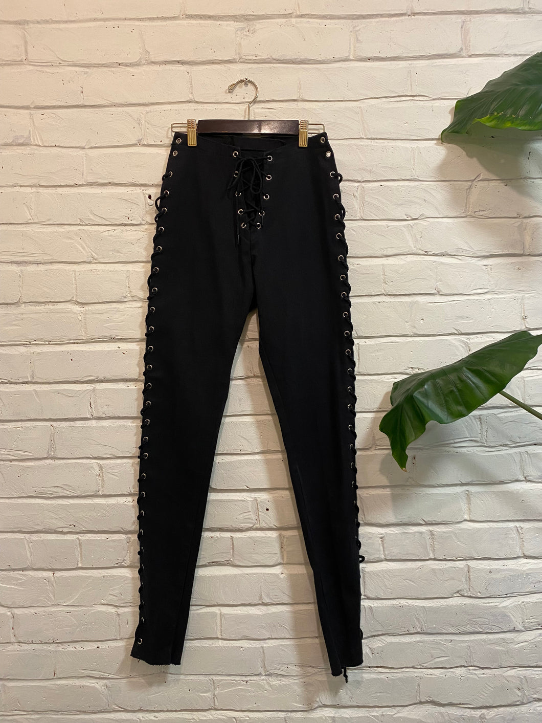 1980’s Vintage Lace-Up Fredericks of Hollywood black denim Pants