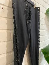 Load image into Gallery viewer, 1980’s Vintage Lace-Up Fredericks of Hollywood black denim Pants
