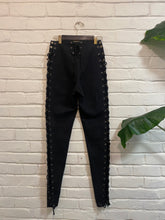 Load image into Gallery viewer, 1980’s Vintage Lace-Up Fredericks of Hollywood black denim Pants
