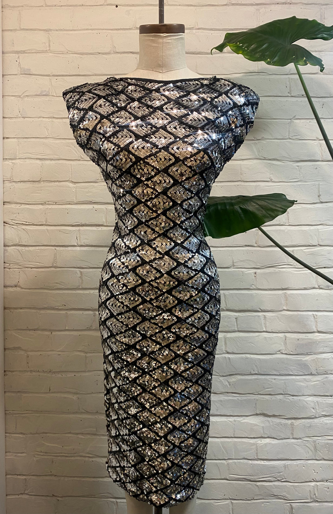 1980’s Vintage Sequined Silver Midi Dress