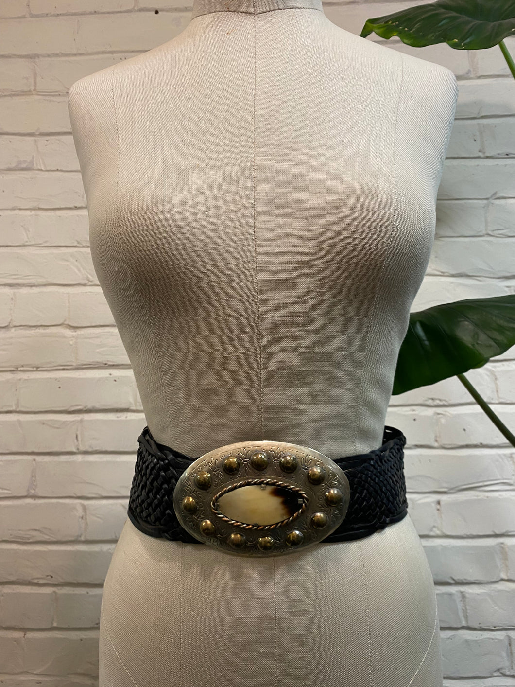 Vintage Silver Buckle Leather Belt