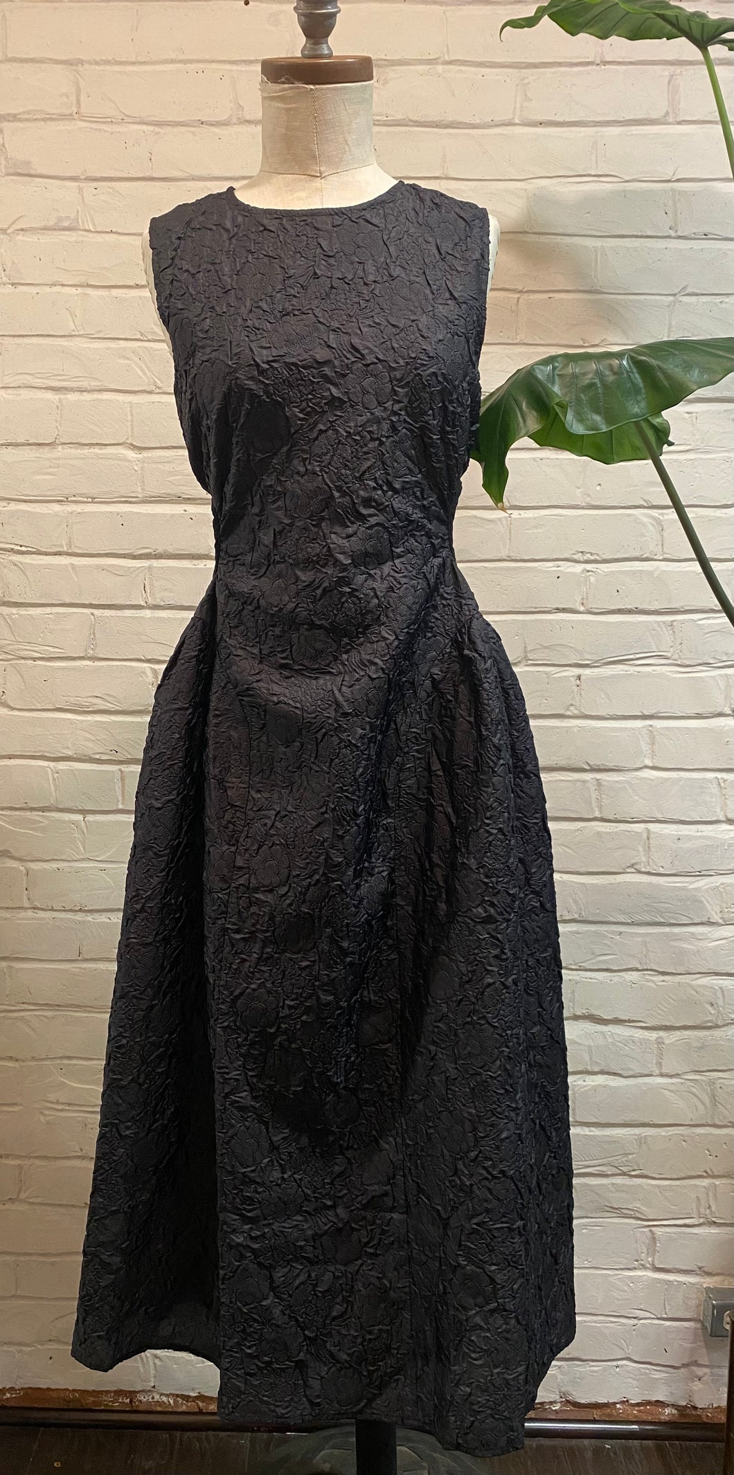Black floral embossed cutout midi dress
