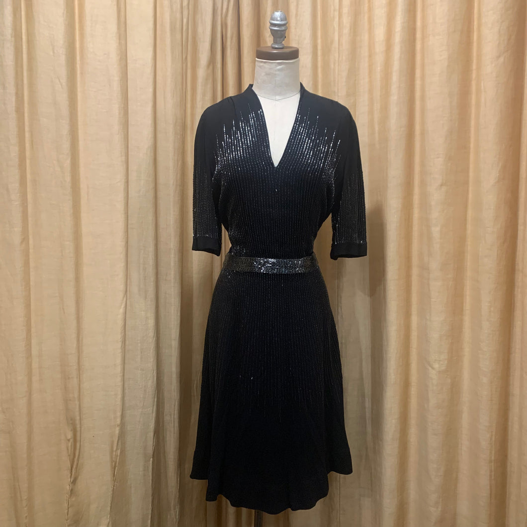 1940’s beaded belted midi dress