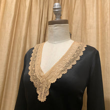 Load image into Gallery viewer, 1920’s lace trim black mini dress
