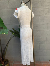 Load image into Gallery viewer, 1940’s woven lace midi dress with red Bakelite buttons

