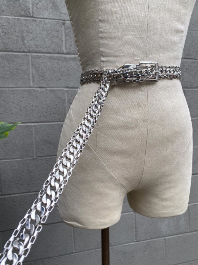 Silver chain metal belt