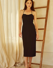 Load image into Gallery viewer, Linen bodycon black  midi dress
