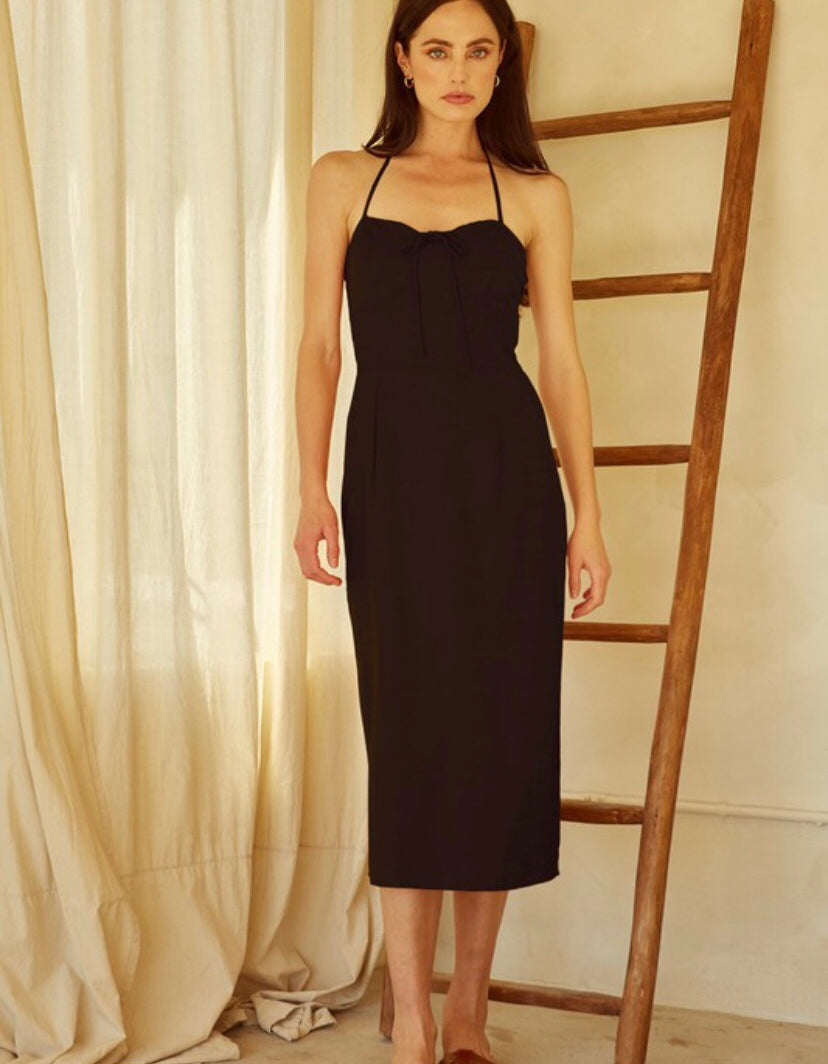 Linen bodycon black  midi dress