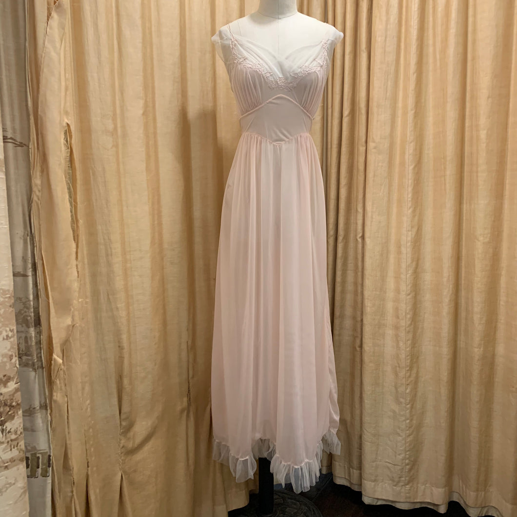 1940’s pastel pink embroidered maxi dress