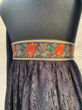 Load image into Gallery viewer, 1970’s embroidered waist black dress

