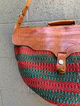Load image into Gallery viewer, 1970’s woven messenger leather embossed tote bag
