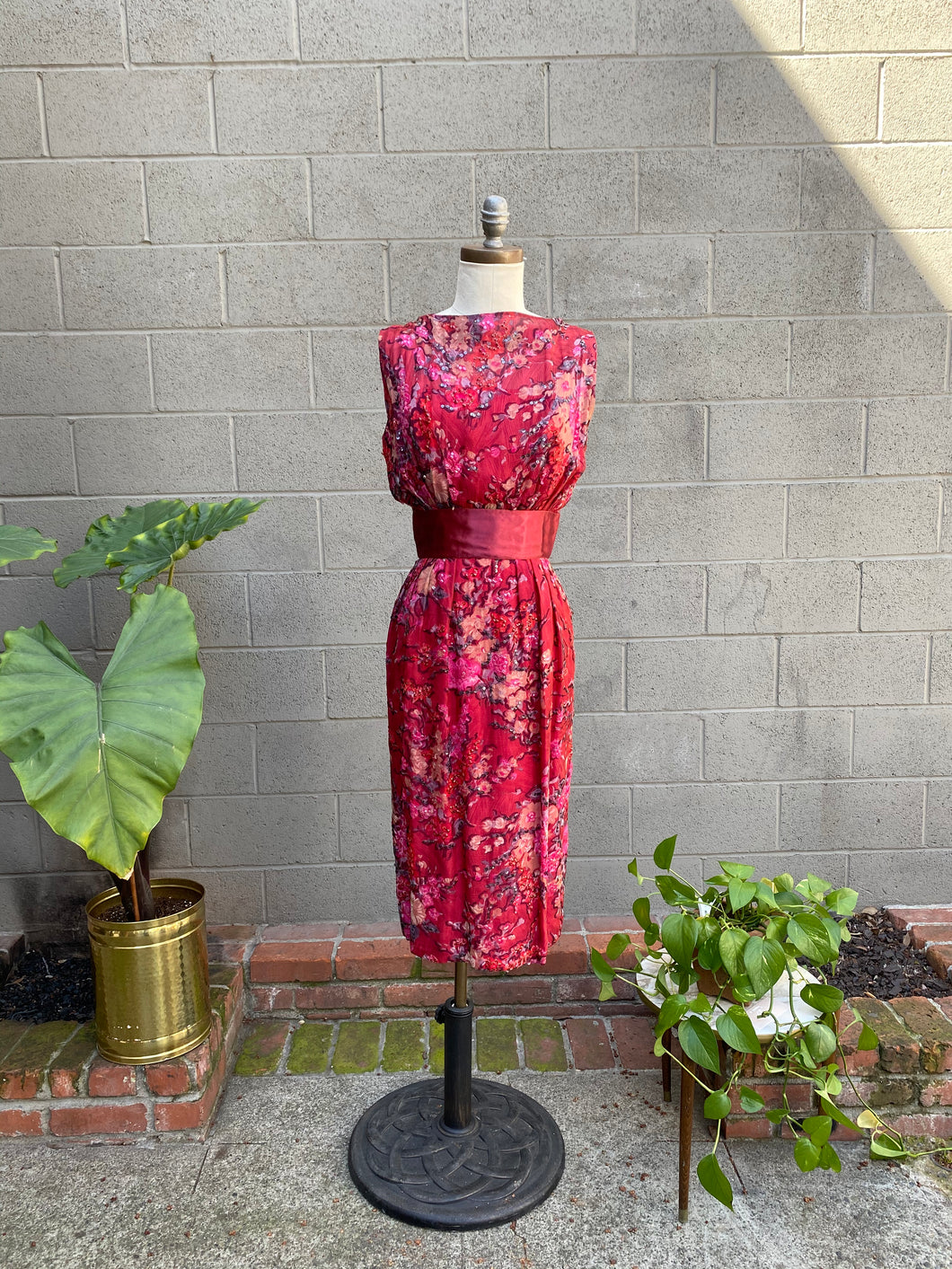 1960’s silk floral ruby dress