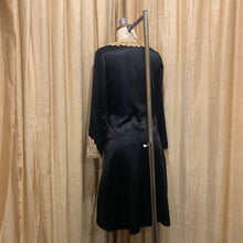Load image into Gallery viewer, 1920’s lace trim black mini dress
