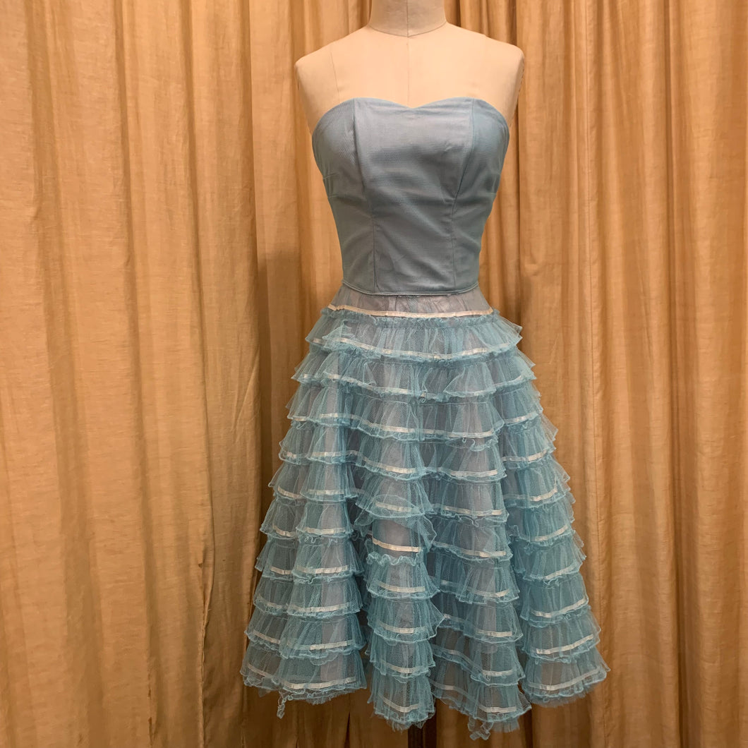 1950’s blue tule sweetheart dress