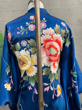Load image into Gallery viewer, 1940’s embroidered flower blue silk kimono
