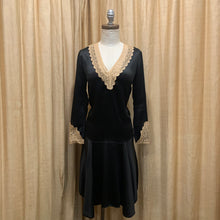 Load image into Gallery viewer, 1920’s lace trim black mini dress
