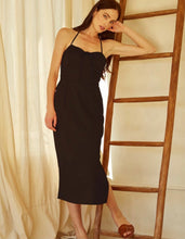 Load image into Gallery viewer, Linen bodycon black  midi dress
