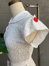 Load image into Gallery viewer, 1940’s woven lace midi dress with red Bakelite buttons
